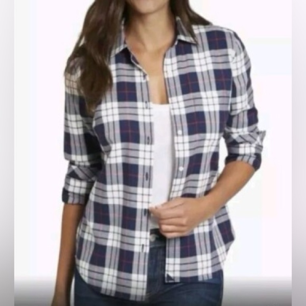 NWT UNTUCKIt Sorbo Button-Up Shirt Plaid Women’s Blue Cotton Button-Down